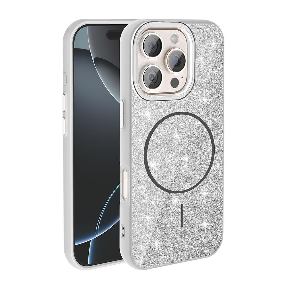 Apple iPhone 16 Pro Kılıf Magsafe Şarj Özellikli Parlayan Simli Zore Okso Kapak