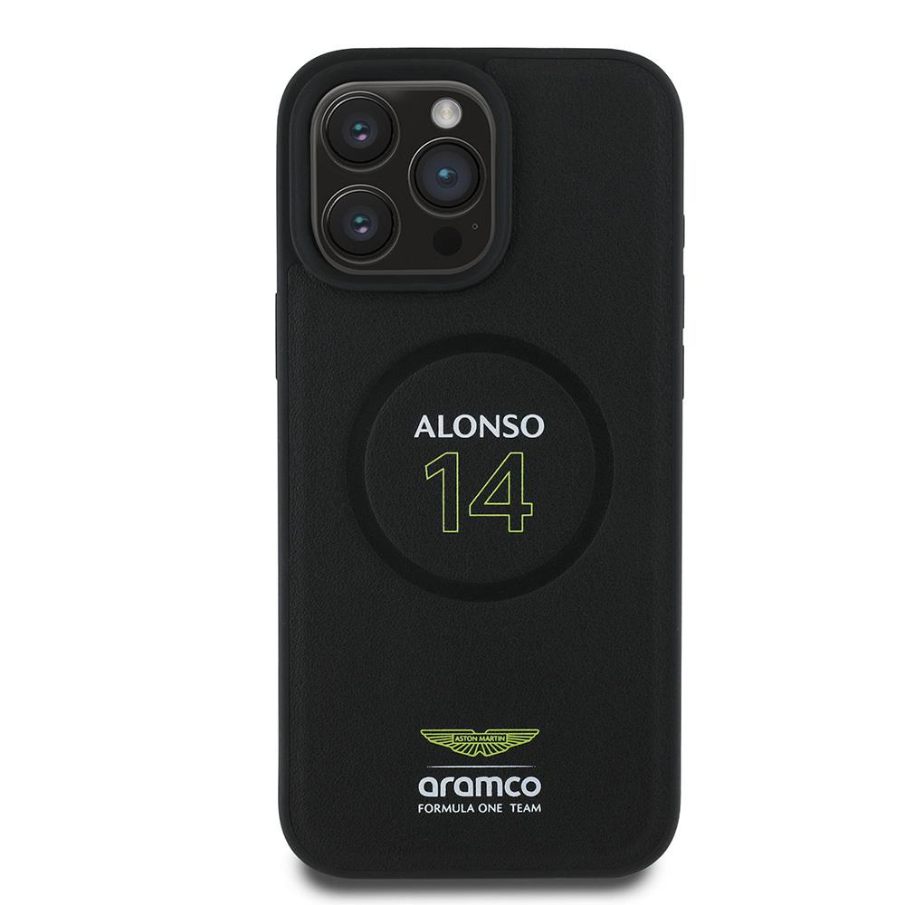 Apple iPhone 16 Pro Max Kılıf Aston Martin Orjinal Lisanslı Magsafe Şarj Özellikli PU Deri Alonso 14 Baskılı Kapak
