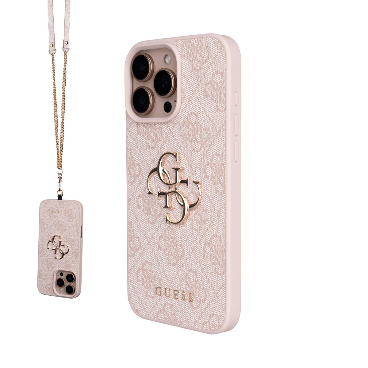 Apple iPhone 16 Pro Max Kılıf Guess Orjinal Lisanslı PU Deri 4G Büyük Metal Logolu Çapraz Vücut Askılı Kapak
