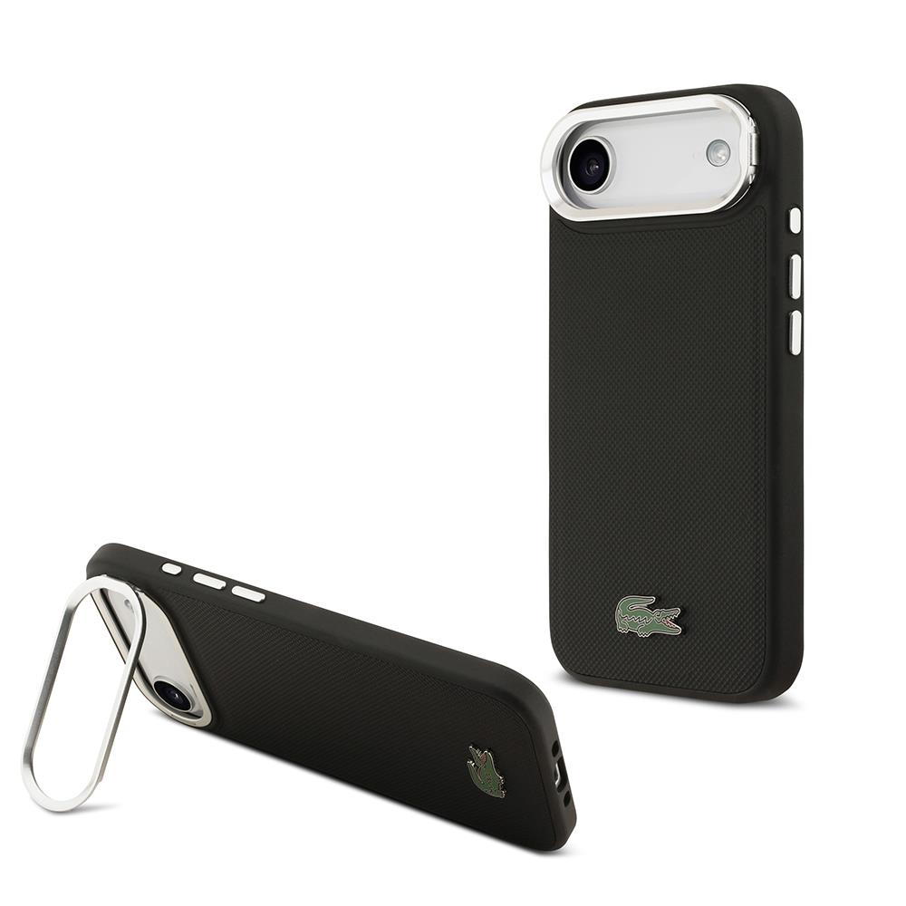 Apple iPhone 17 Air Kılıf Lacoste Orjinal Lisanslı M-safe Şarj Özellikli PU Pike Desenli Standlı Metal Logolu Kapak