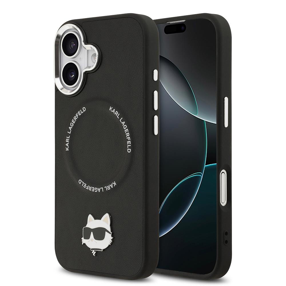 Apple iPhone 17 Kılıf Karl Lagerfeld Orjinal Lisanslı M-safe Şarj Özellikli Metal Kamera ve Buton Tasarımlı Choupette PU Deri Kapak