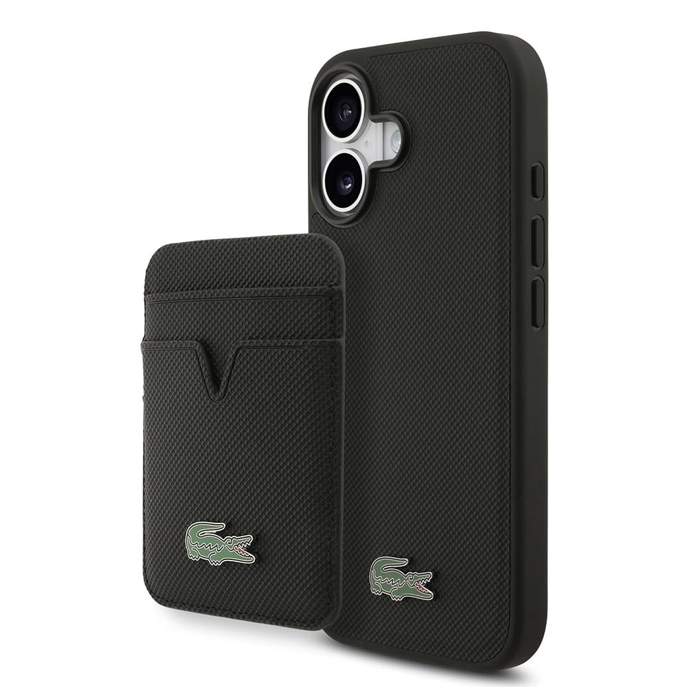 Apple iPhone 17 Kılıf Lacoste Orjinal Lisanslı M-safe Şarj Özellikli PU Pike Desenli Metal Logolu Kartlıklı Kapak
