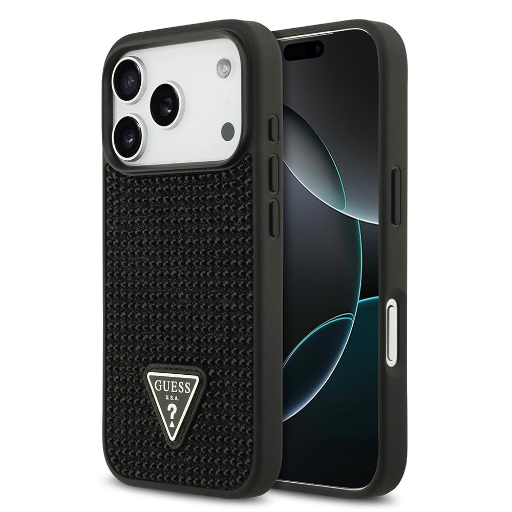 Apple iPhone 17 Pro Kılıf Guess Orjinal Lisanslı Taşlı Arka Yüzey Üçgen Logolu Kapak
