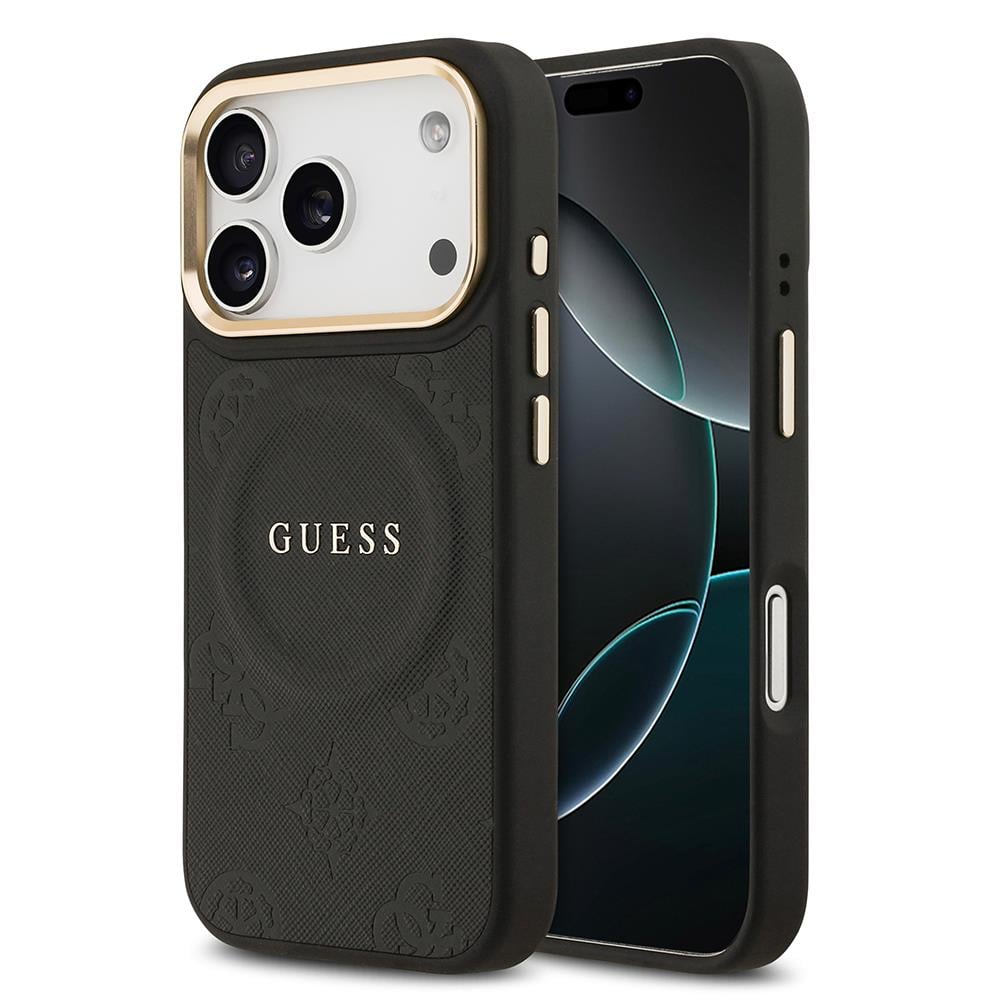 Apple iPhone 17 Pro Kılıf Guess Orjinal Lisanslı M-safe Şarj Özellikli Sıcak Baskılı Yazı Logolu PU Deri Peony Kapak