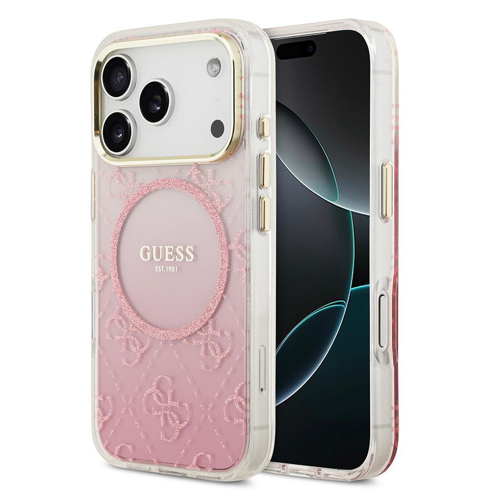 Apple iPhone 17 Pro Kılıf Guess Orjinal Lisanslı M-safe Şarj Özellikli 4G Desenli Simli Silikon Kapak
