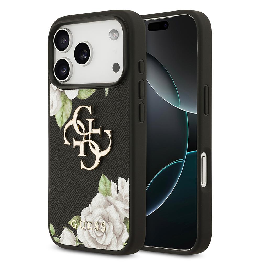 Apple iPhone 17 Pro Kılıf Guess Orjinal Lisanslı Gül Baskılı Büyük Metal Logo Dizaynlı Kapak