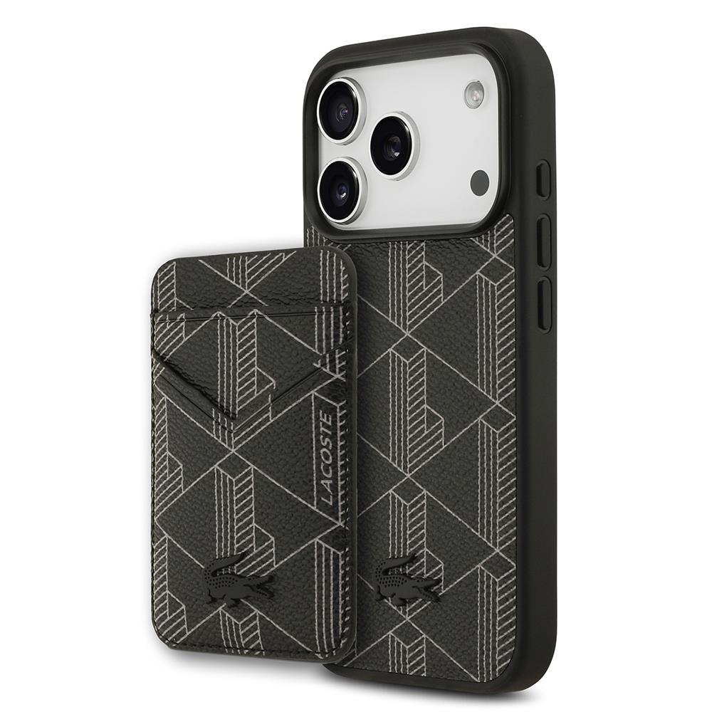 Apple iPhone 17 Pro Kılıf Lacoste Orjinal Lisanslı M-safe Şarj Özellikli PU Deri Tasarımlı Kartlıklı Karışık Monogram Desenli Kapak