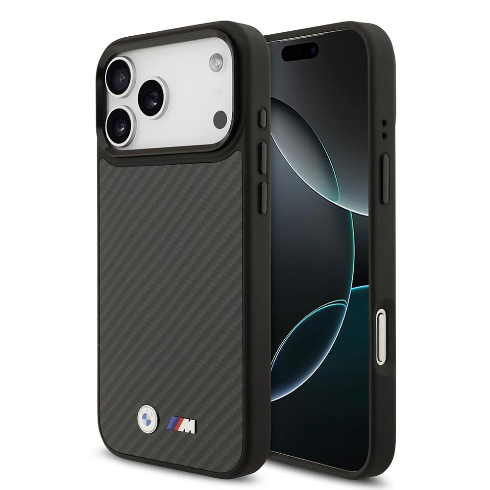 Apple iPhone 17 Pro Max Kılıf BMW Orjinal Lisanslı M-safe Şarj Özellikli Karbon Fiber Metal Logolu Kevlar Kapak