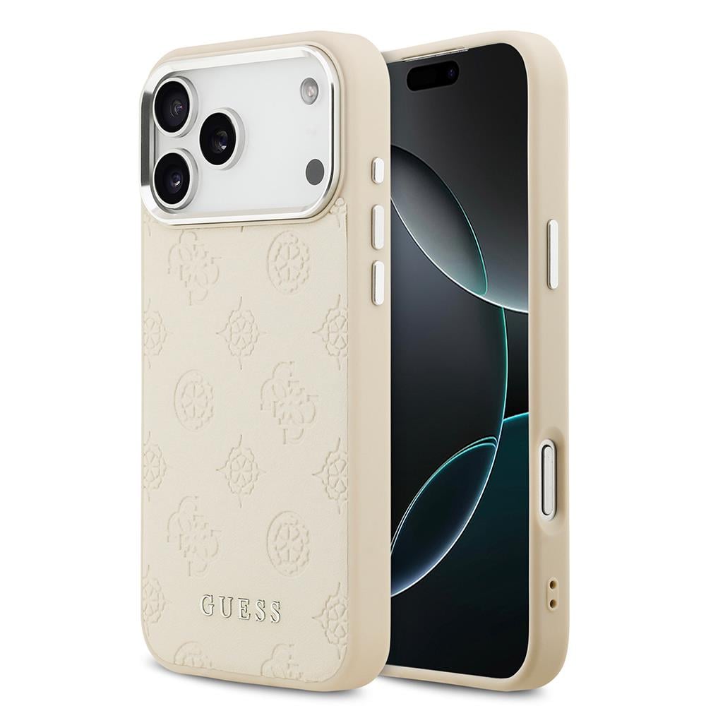 Apple iPhone 17 Pro Max Kılıf Guess Orjinal Lisanslı M-safe Şarj Özellikli Sıcak Baskılı Klasik Yazı Logolu PU Deri Peony Kapak