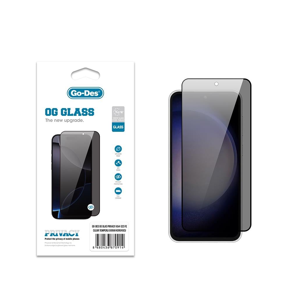 Galaxy A54 Go Des OG Glass Privacy Antistatik Temperli Cam Ekran Koruyucu