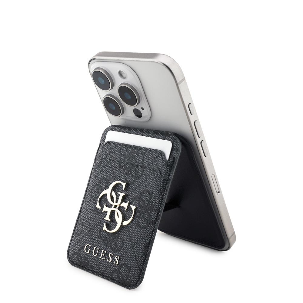 Guess Orjinal Lisanslı PU Deri 4G Desenli Metal Büyük 4G ve Yazı Logolu Standlı Magnetik Kartlık