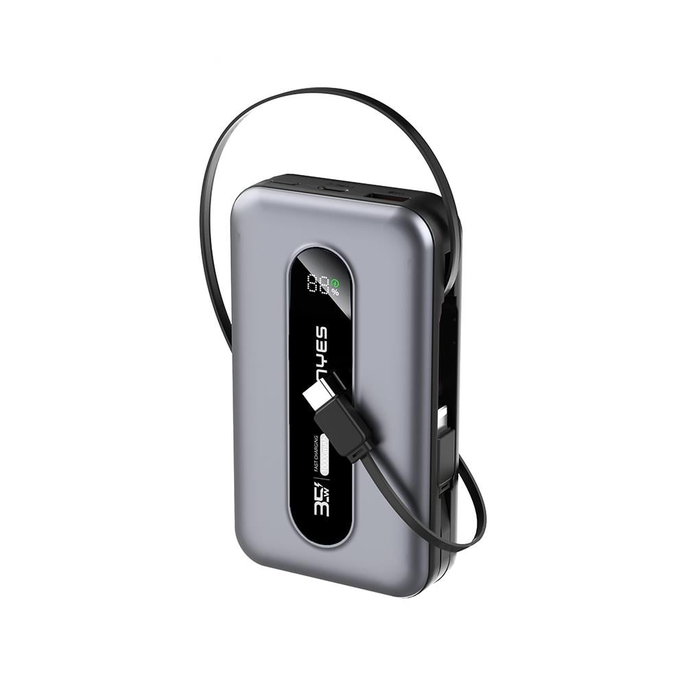 Lenyes PX1002D Dijital LED Göstergeli Teleskopik Type-C ve Lightning Kablolu Powerbank 35W 10.000mAh