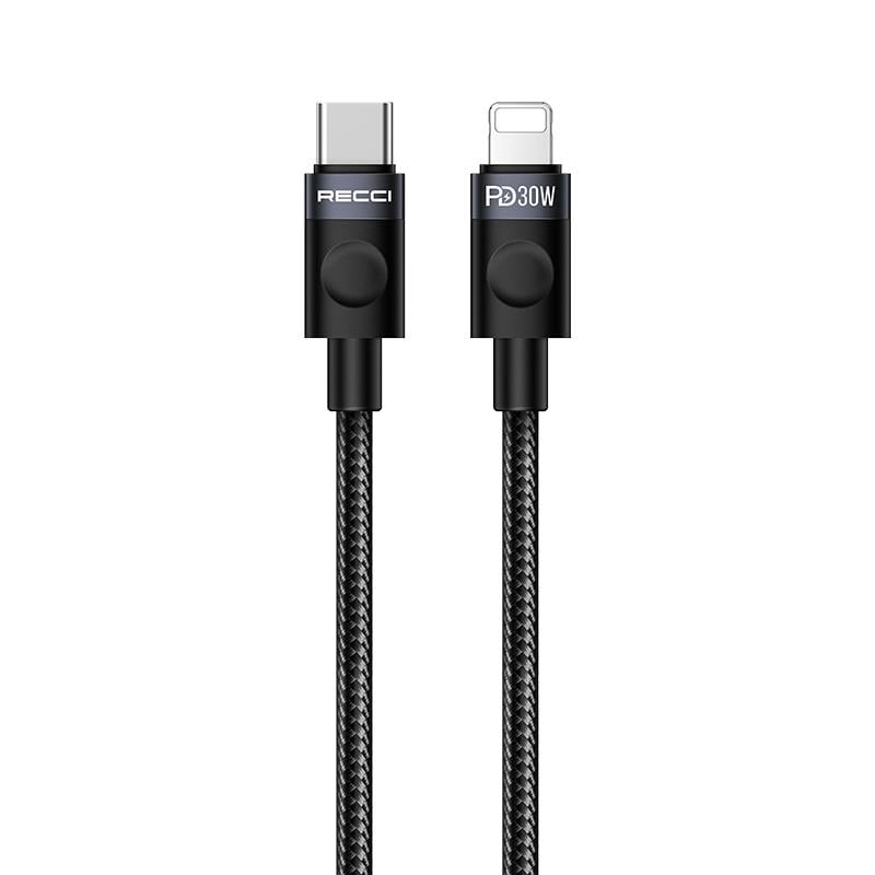 Recci RS50CL Type-C to Lightning PD Örgü Tasarımlı Hızlı Şarj Özellikli Data ve Şarj Kablosu 30W 1M
