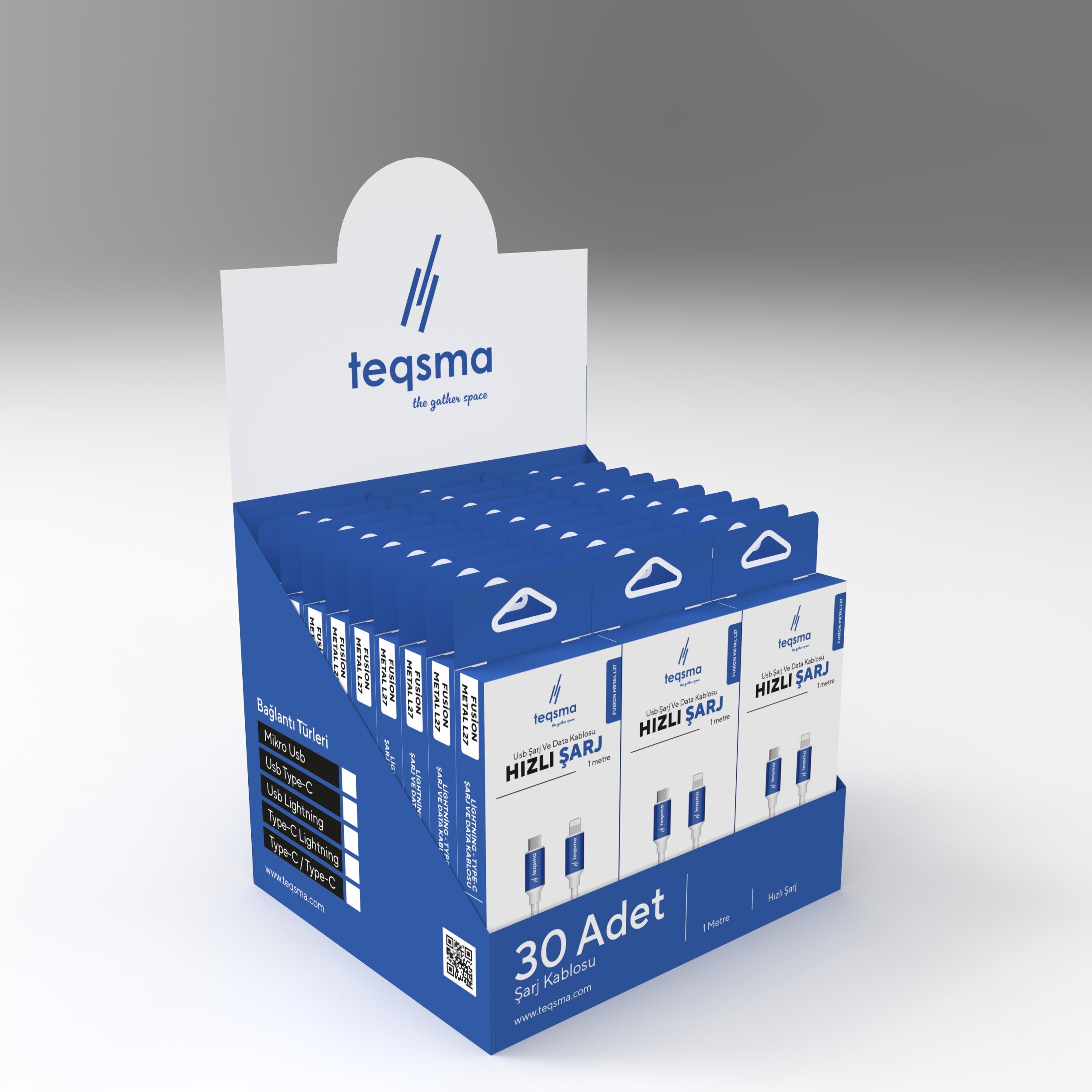 TEQSMA FUSION METAL L27 Lightning - Type-C Kablo 27W 100Cm 30'lu Koli