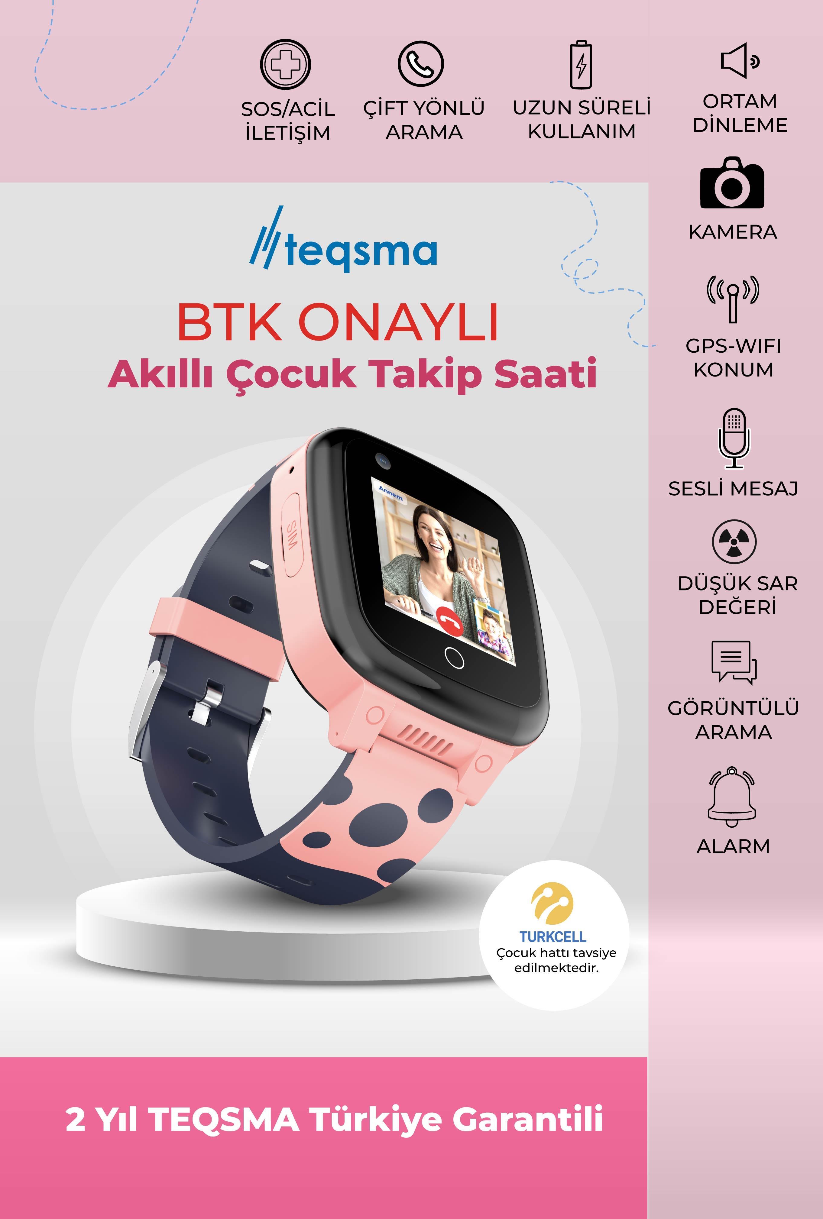 TEQSMA S25 Akıllı Çocuk Saati- SOS, GPS Takibi, Görüntülü Görüşme, BTK Onaylı, Su Geçirmez 24 Ay Garantili