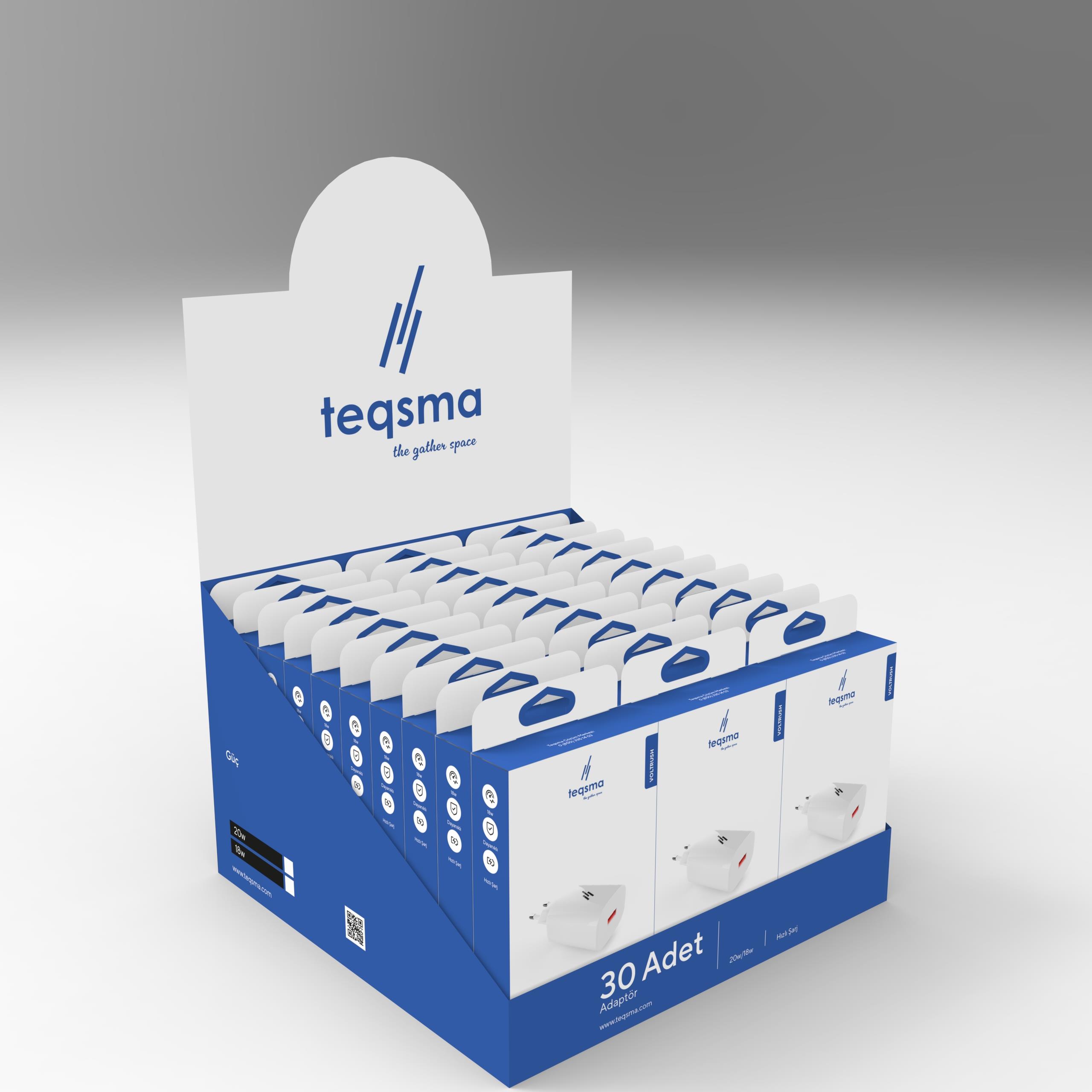 TEQSMA VOLTRUSH USB Hızlı Şarj Adaptörü 18W 30'lu Koli