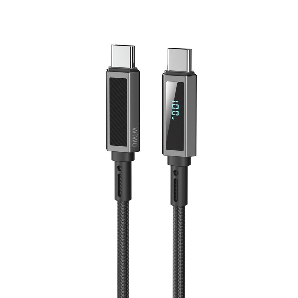Wiwu Wi-C079 Warriors Serisi Aramid Fiber Dijital LED Göstergeli Type-C to Type-C PD Data ve Şarj Kablosu 100W 1.2M