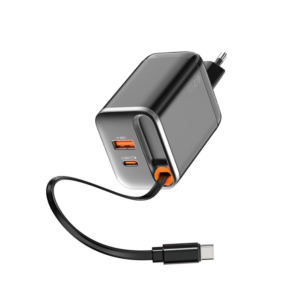 Wiwu Wi-G020 Helix Serisi GaN Teknolojili Hızlı Şarj Başlığı USB-A to Type-C PD 65W Type-C Kablolu Şarj Seti