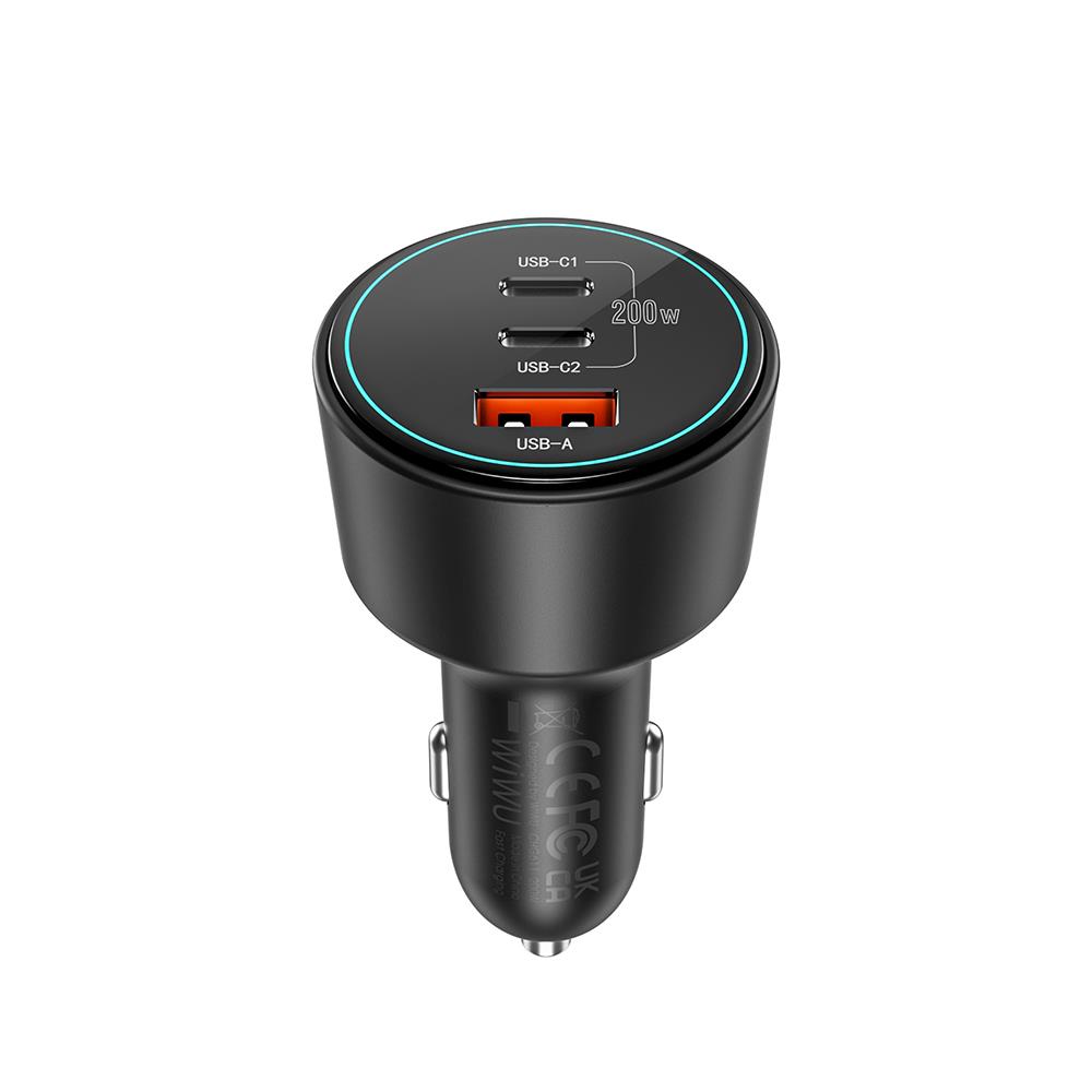 Wiwu Wi-QC026 Starship Serisi Hızlı Şarj Özellikli Dual Type-C + USB-A Portlu Araç Şarj Aleti 200W