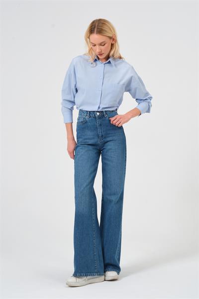Yüksek Bel Wide Leg Kadın Jean Mavi