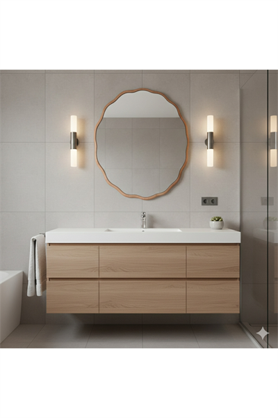 trendinyeri 80 cm Dekoratif Dalgalı Duvar Aynası Turuncu – Lake Boyalı MDF Çerçeveli Modern Ayna