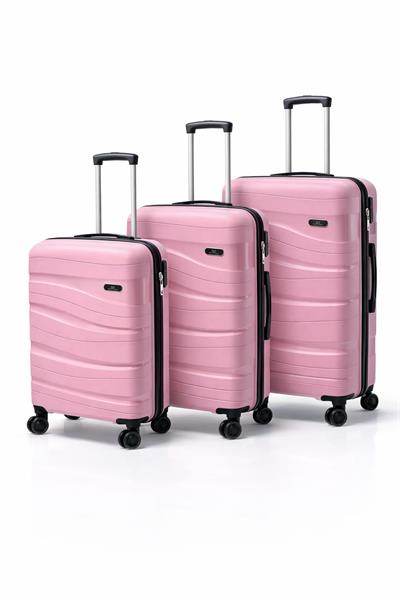Basarideri Dalgalı Silikon 3'lü Valiz Set Toz Pembe