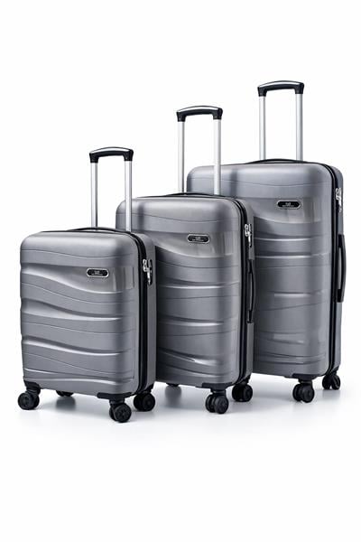 Basarideri Dalgalı Silikon 3'lü Valiz Set Gri