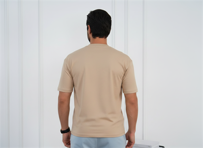 Bisiklet Yaka Bej Regular Fit %100 Pamuklu Erkek Tişört 