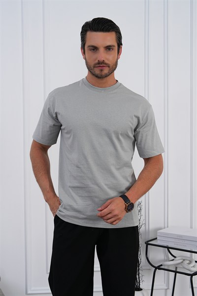Bisiklet Yaka Gri Regular Fit %100 Pamuklu Erkek Tişört 