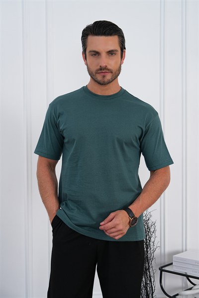 Bisiklet Yaka Haki Regular Fit %100 Pamuklu Erkek Tişört 