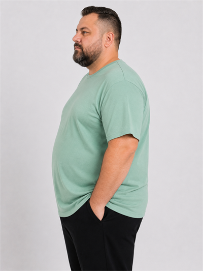 Çağla Erkek Büyük Beden Pamuklu Likralı Bisiklet Yaka T-Shirt