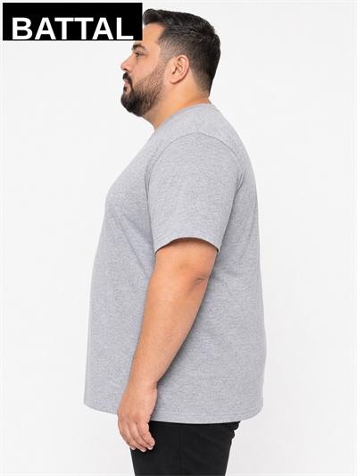 Grimelanj Çağla Erkek Büyük Beden Pamuklu Likralı Bisiklet Yaka T-Shirt