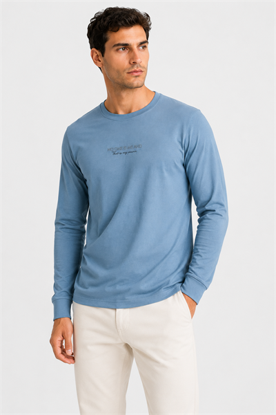 Mavi Erkek Bisiklet Yaka Enjeksyin Baskılı Oysho Sweatshirt