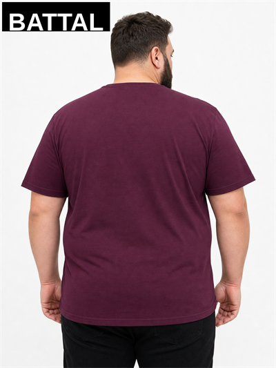 Mürdüm Erkek Büyük Beden Pamuklu Likralı Bisiklet Yaka T-Shirt