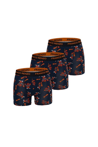 Pamuklu Likralı Baskılı 3'lü Set Erkek Boxer 