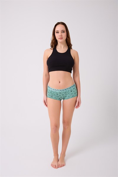 Pamuklu Likralı Baskılı  Boyshort 3'lü Set Kadın Külot Desenli Çağla