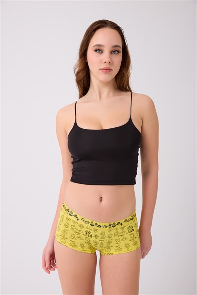 Pamuklu Likralı Baskılı  Boyshort 3'lü Set Kadın Külot Desenli Sarı