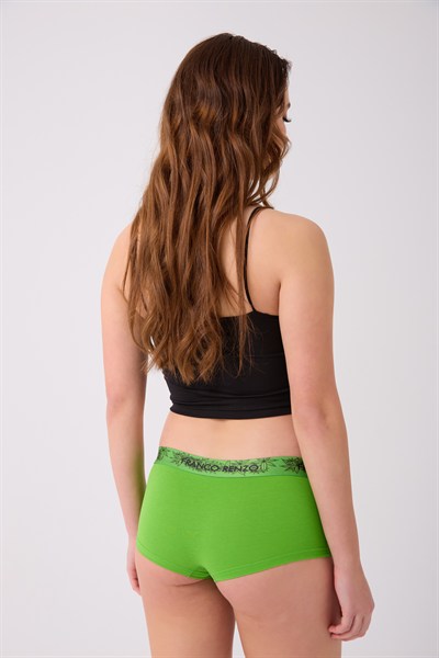 Pamuklu Likralı Baskılı  Boyshort 3'lü Set Kadın Külot Yeşil