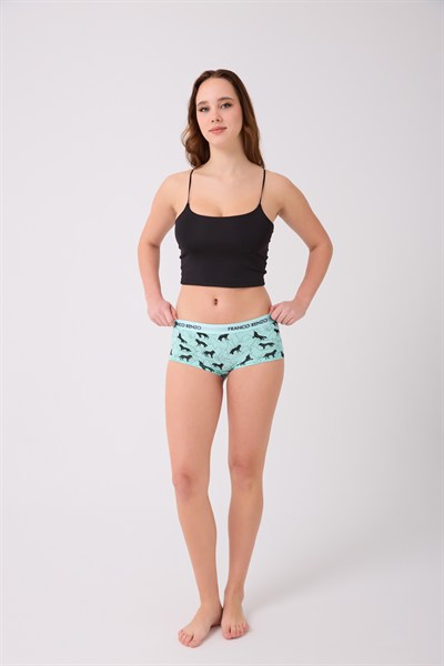 Pamuklu Likralı Baskılı  Boyshort 3'lü Set Kadın Külot Desenli Mint