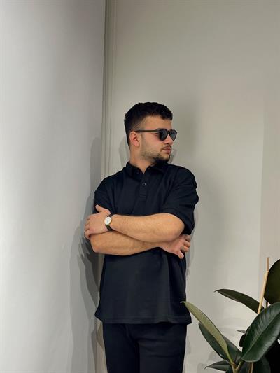 SİYAH LİKRALI POLO YAKA TİŞÖRT PANTOLON TAKIM 