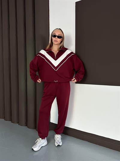 Kadın Modal Ultra Soft Sweet Jogger Örme Pantolon Takım Bordo