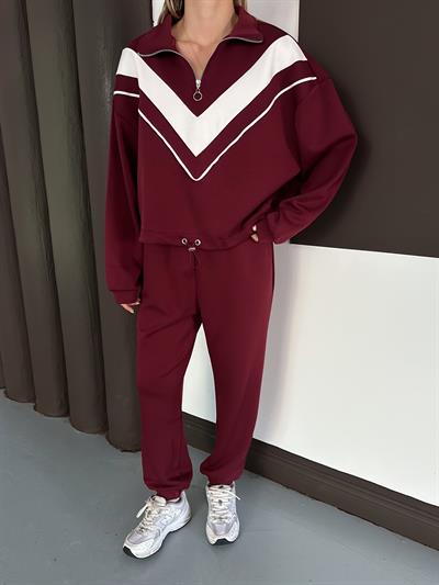 Kadın Modal Ultra Soft Sweet Jogger Örme Pantolon Takım Bordo