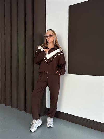Kadın Modal Ultra Soft Sweet Jogger Örme Pantolon Takım Kahve