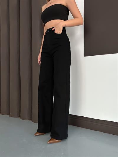 Siyah Palazzo Straight Baggy Kot Kadın Pantolon