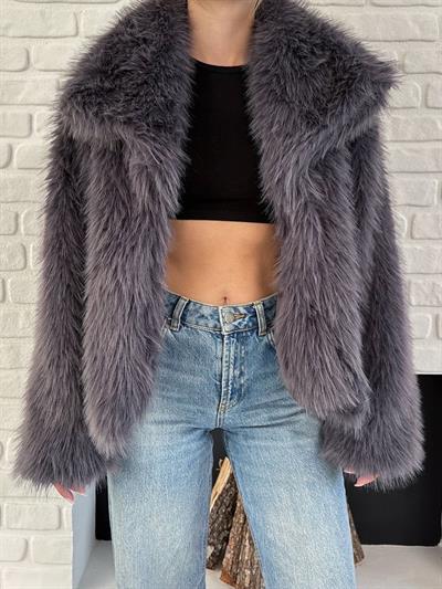 Yumuşak Dokunuşlu Oversize Premium Kürk Peluş Mont Önü ÇıtÇıt Kapamalı Antrasit
