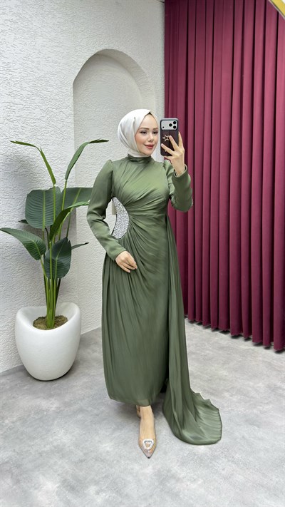 Ahu Beli Taşlı Janjan Abiye 8082 Haki