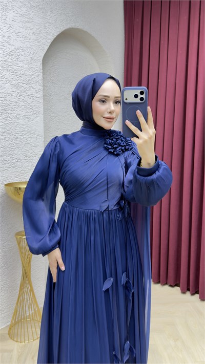 Alara Omuz Detaylı Abiye 1027 Lacivert