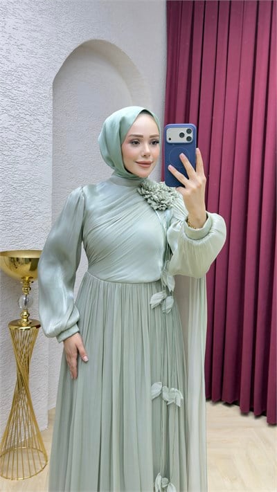 Alara Omuz Detaylı Abiye 1027 Mint