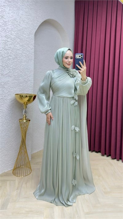 Alara Omuz Detaylı Abiye 1027 Mint