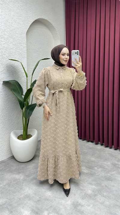 Alya Püsküllü Elbise 1014 Vizon